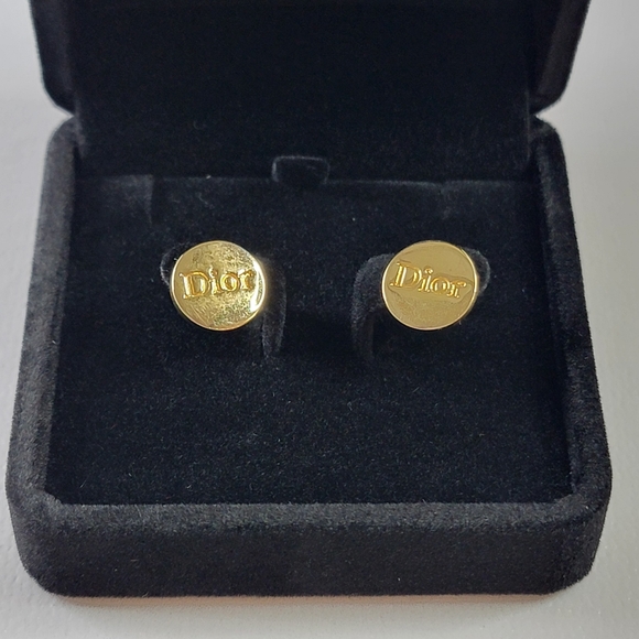 CHRISTIAN DIOR Gold Tone Pierce Earrings - Picture 1 of 7